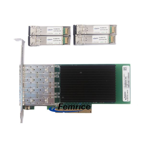 Femrice 10Gbps Quad Port Gigabit Ethernet PCIe x8 Server Adapter Intel X710 Gigabit Controller Network Interface Card