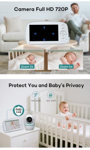 Moniteur HD pour bébé avec résolution 720p et vision nocturne