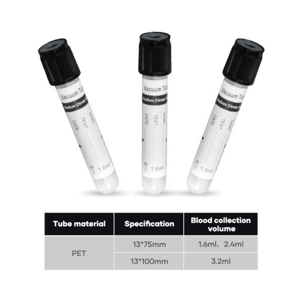 Black Top 3.8 Percent Sodium Citrate Anticoagulant Blood Tube for ESR 1.28ml 1.6ml 3.2ml