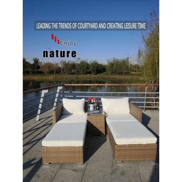 Patio Wicker Cushioned Rattan Lounge Daybed Vine Woven Weaving Bed Garden Beach