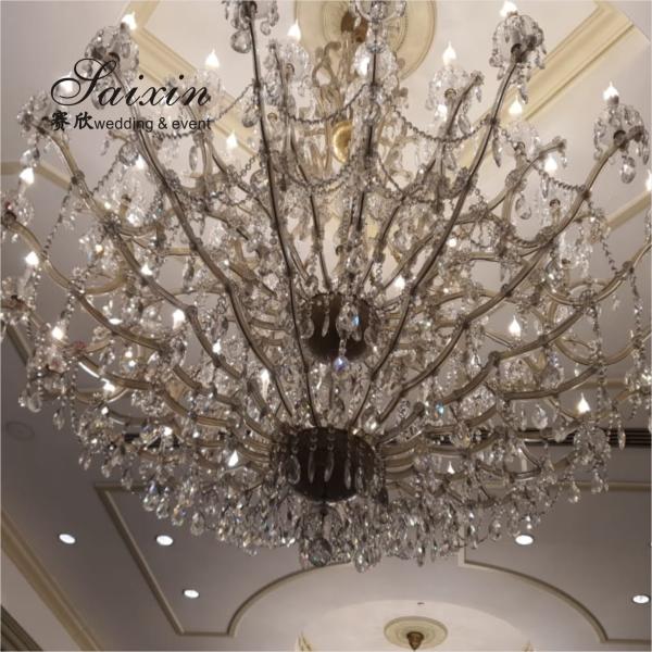 Antigo ouro cristal candelabro luzes teto luxo K9 casamento decoração de teto