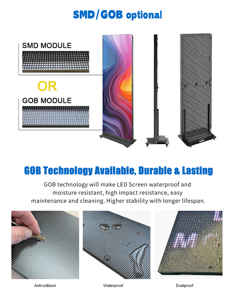 Foldable LED Poster P2.5 GOB Poster LED Screen Hd Display Stand Totem Double-sided Free Standing Led Poster Screen for Shopping Mall