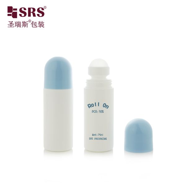 RPPC 75ML PP PCR Recycled Eco Friendly Deodorant Gel Roller Bottle With Glossy Flat Cap