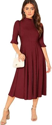 Ajuste com nervuras da luva de Bell da malha da roupa e vestido de Midi do alargamento