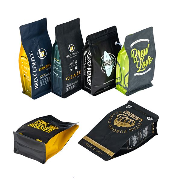 Cost Effective Tear Resistant Plastic Packaging ZipLock Square Bottom Flat Bottom Coffee Bags Coffee Pouch