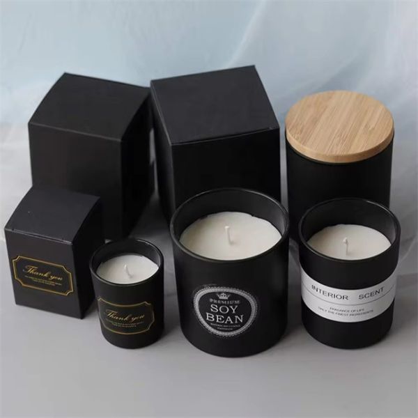8oz 10oz 15oz Amber Black Clear White Candle Jar With Wooden Lid Empty Candle Jar Glass With Metal Lid