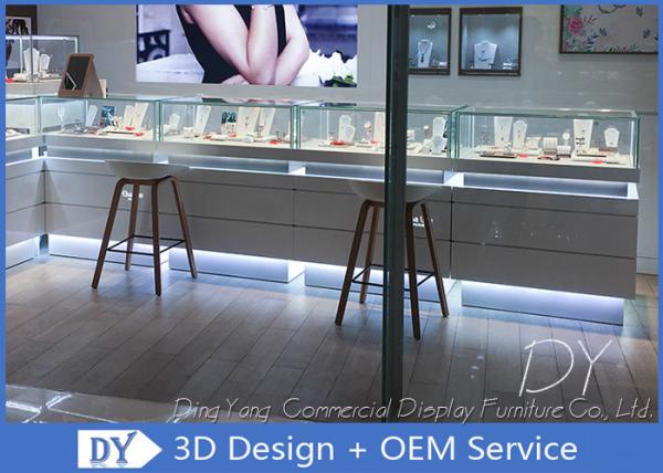Luxurious Store Jewelry Display Cases / Beige Painting Finished Gold Shop Counter