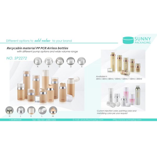 бутылка насоса PCR 30ml 50ml 80ml 100ml 120ml 150ml 200ml recyclable PP& безвоздушная для сливк, геля и лосьона