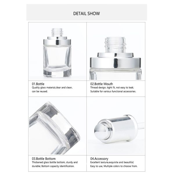 30ml Round Shoulder Cosmetic Glass Press Essential Oil Essence Dropper Bottle