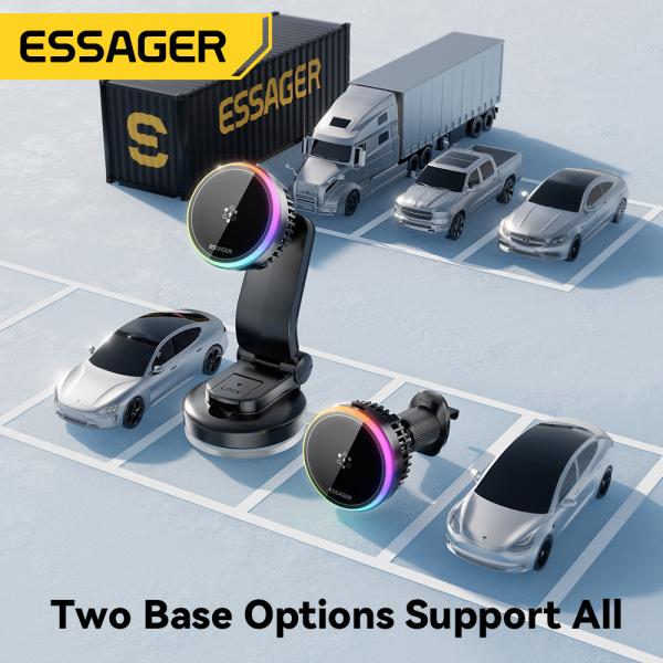 ESSAGER T2 15W Wireless Fast Charging Vacuum Suction Magnetic Car Phone Holder 360 Rotation