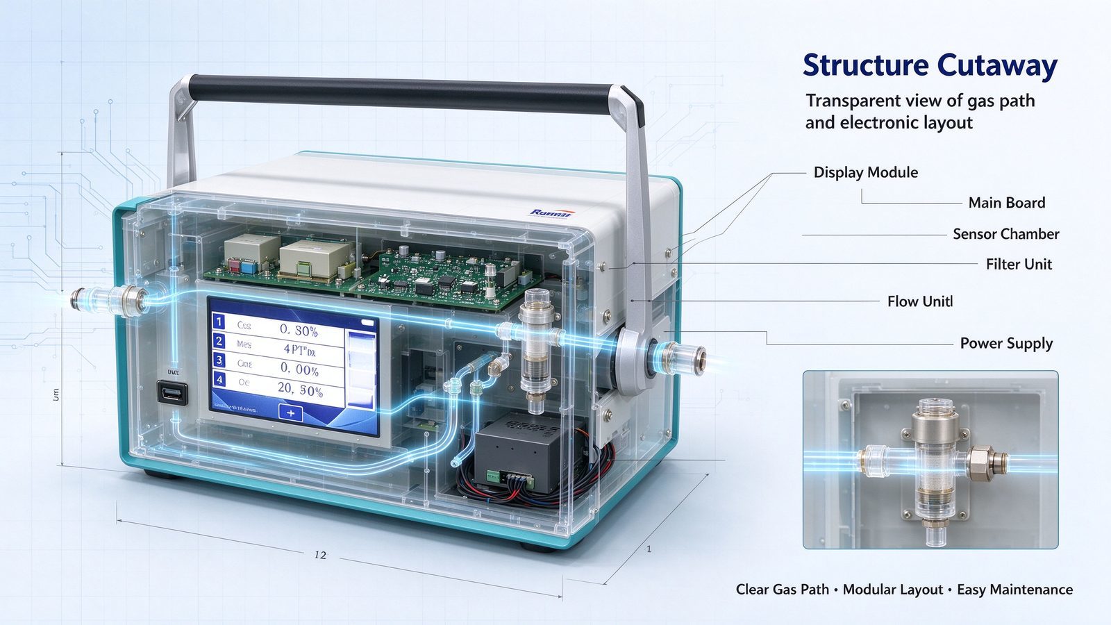 Metal Calorific Value Portable Gas Analyzer Tester For CO2 CH4 H2S O2 Methane Gas Detection