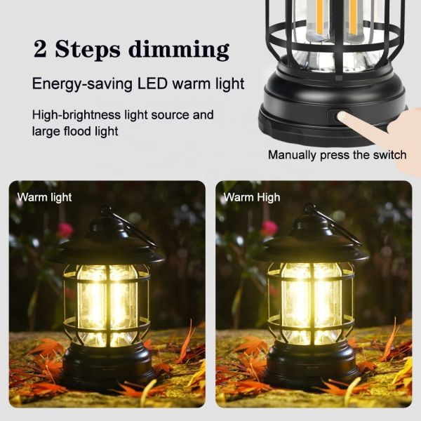 2024 Hot Selling Outdoor Camping Tent Lamp Multifunctional Retro Hanging Horse Lamp Cob Emergency Dry Battery Portable Lamp