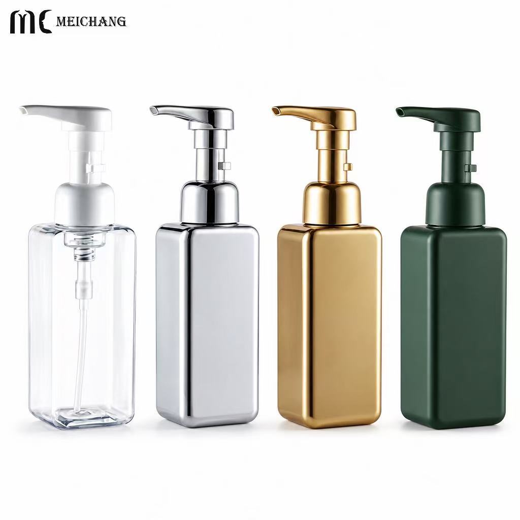 500ml / 600ml Refillable Square PET Foaming Pump Bottle, with a 1.5cc foaming dispenser(MC-1806)