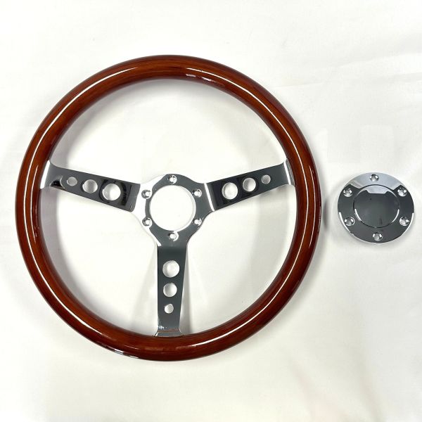 Custom Walnut Wood Steering Wheels 350MM 3 Chrome Spokes Fade Resistant
