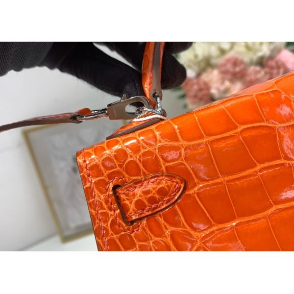Orange Crocodile Skin Bag , 19cm Genuine Crocodile Leather Bag