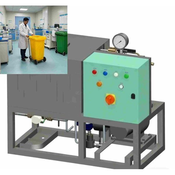 Gantry-Type Trash Can Disinfection Device with Automatic Trash Can Detection, Proportional Injection Dosing, and AGV Signal Communication for Shelter Hospitals