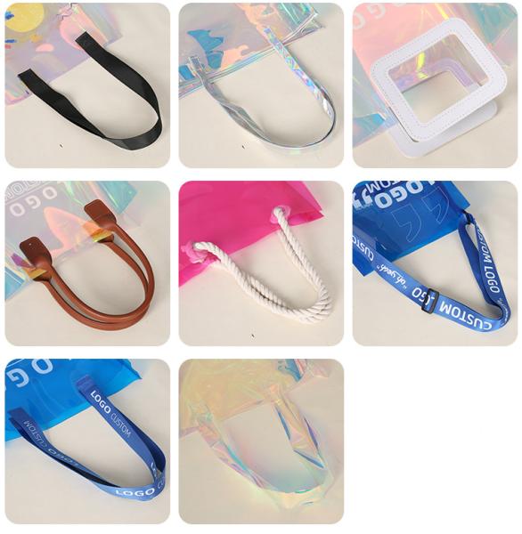 Custom Logo Eco-Friendly Recycle Iridescent Hologram Colorful Pvc Plastic Beach Bag TPU Handle Holographic Tote Shopping Bag