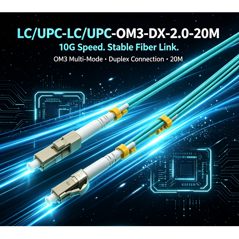 Enterprise Datacenter Flame Retardant Duplex Multimode Optical Patch Cable With Lc-upc To Lc-upc Interface , Om3 , 2.0mm Od , 20 Meter