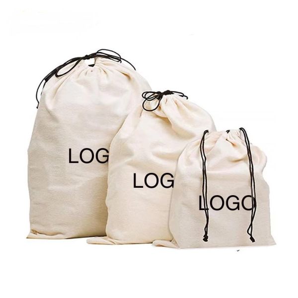 Eco Friendly Canvas Muslin Small Cotton Drawstring Bags Reusable Drawstring Makeup Pouch