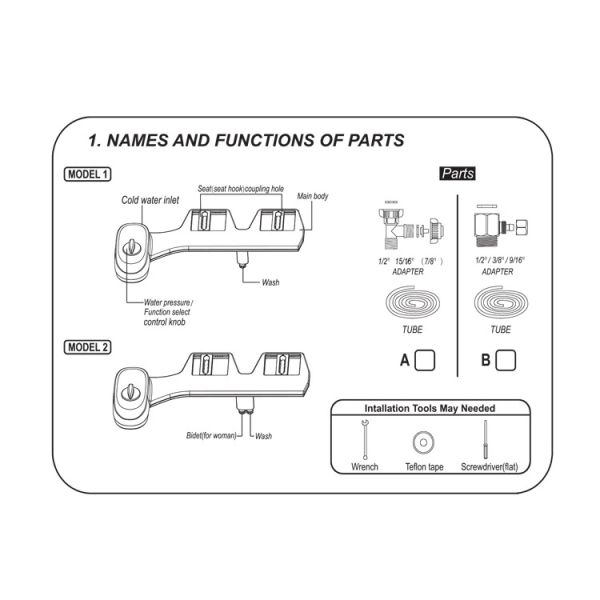 Bathroom Hygienic Home Bidet Attachment With Durable Braided Water Hose