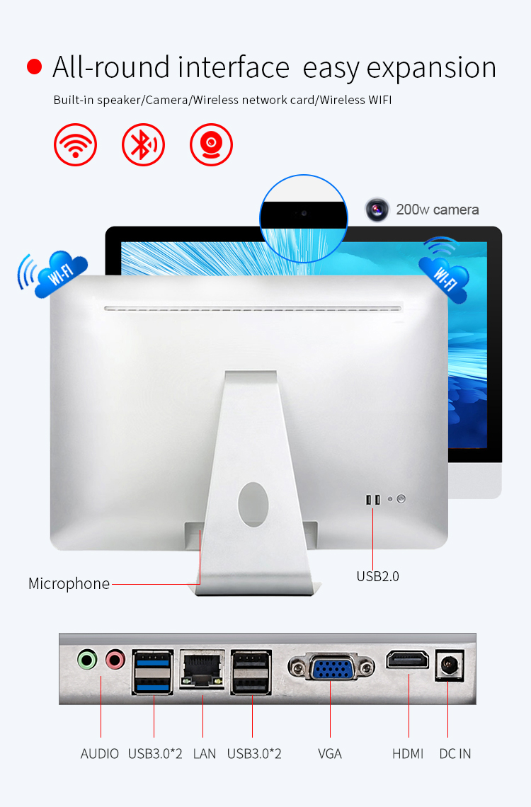 WIN10 HM310 Motherboard 23.6 Inch FHD AIO Desktop Computer With Touch Screen