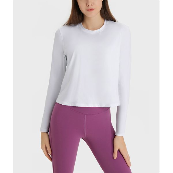High Elastic Long Sleeve Crop Tops Workout Athletic Gym Cropped Casual Sweatshirts