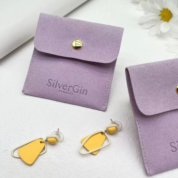 Jewelry Pouch Luxury Print Logo Microfiber Snap Button Bags for Earrings and Necklaces