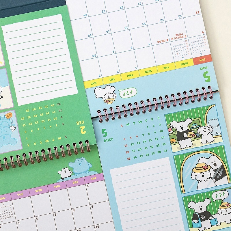 Cartoon Animal Illustrated Desktop Stand-Up Calendar With Wire-O Binding