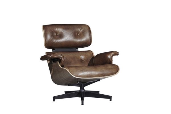 Vintage Industrial  Leather Eams Leisure Swiviel Chair Bend wood Frame