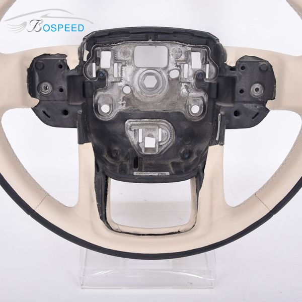 Full Smooth Leather Land Rover Steering Wheel Round White Plain Weave