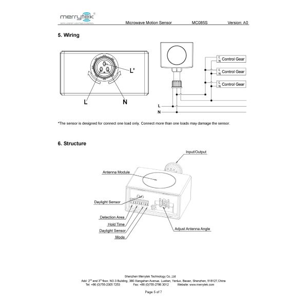 Needle Lead Connector Microwave Motion Sensor ON OFF For Flood Light MC085S
