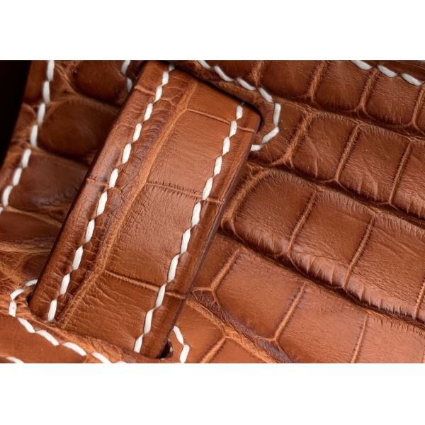 Square Crocodile Skin Bag , Yellowish Brown Crocodile Skin Handbag