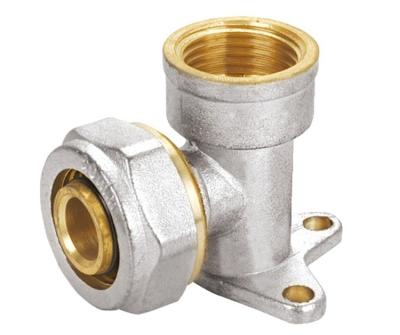 Brass Pex Al Pex Pipe Fittings , Nickel Plated Female Wall Plate Elbow