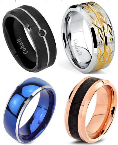 Tagor Jewelry Made 8mm Cobalt Ring Flat Polished Finish Beveled Edges Wedding Band Ring