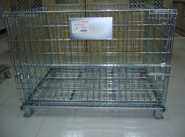 Galvanized Folding Wire Mesh Container , Wire Mesh Storage Boxes For Warehouse