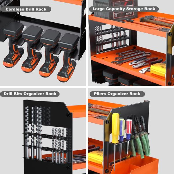 Cordless Drill Charging Station Wall Mount Storage Holder with Screwdriver Organizer