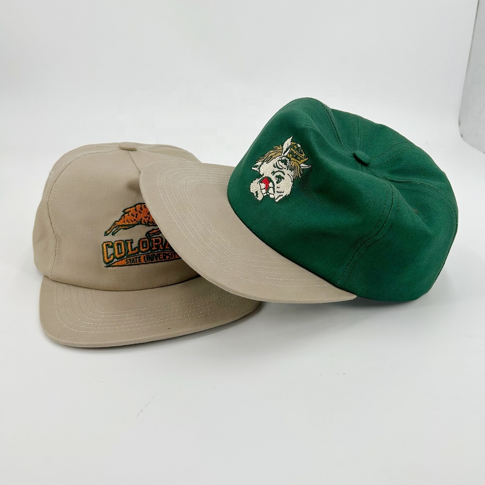 Embroidery Cotton 5 Panel Snapback Caps Custom Logo Flat Bill Unstructured Adjustable