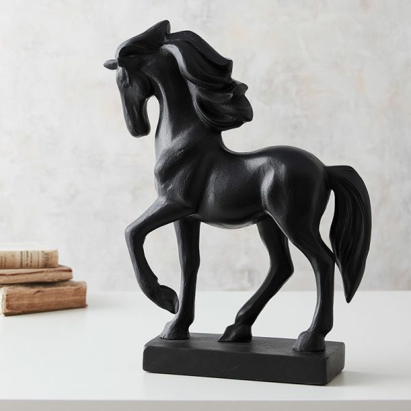 Handcrafted Black Horse Sculpture Artistic Table Decor for Luxury Spaces