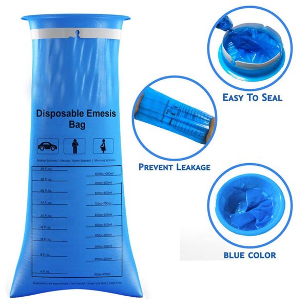 Plastico desechable Enfermedad del movimiento del avión Vomitar Bolsa de emesis Bolsa de pañales Vómito Bolsas desechables de emesis