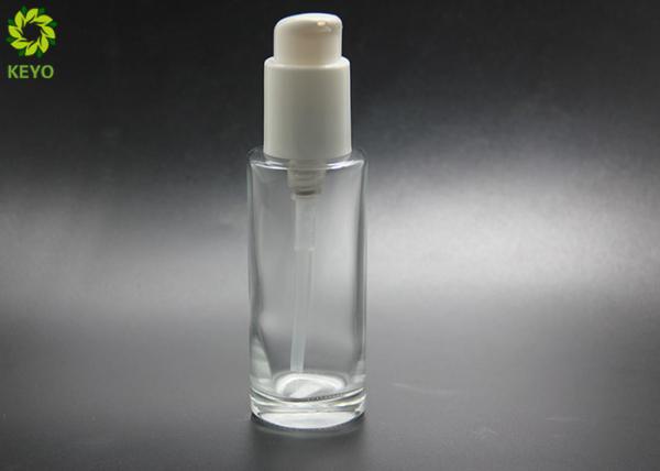 Luxury Cosmetic Packaging 80ml Round Flat Glass Serum Lotion Bottle With Self Lock Pump