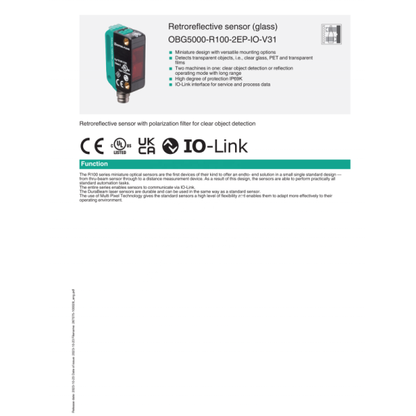 PEPPERL+FUCHS Stainless Steel Retroreflective Sensor for Industrial Automation with One Year Warranty