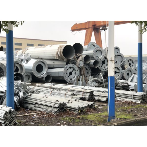 Electric Steel Tower Pole , Steel Transmission Poles Flange Joint