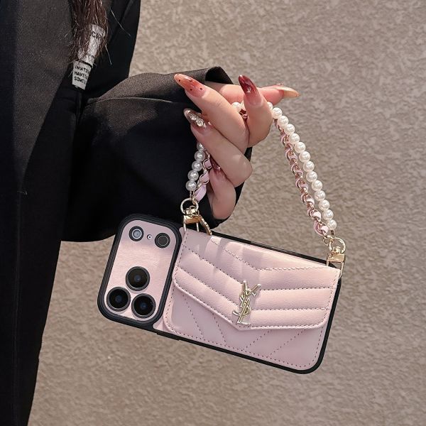 YSL 3D Card Holder Case with Precision Hole Edges Full Coverage iPhone 17 Pro Max Phone Case