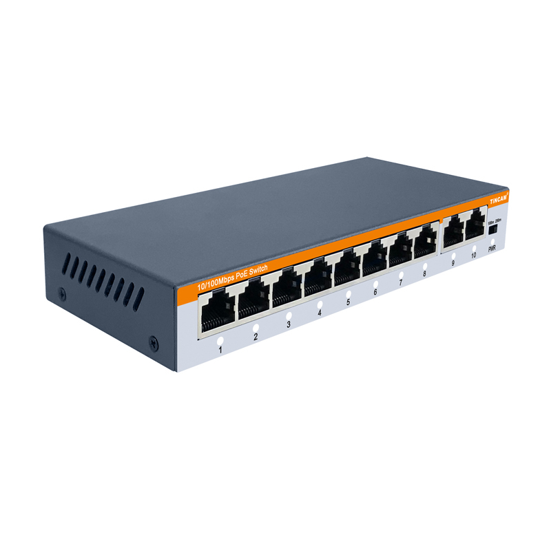 8-Port 10/100Mbps PoE Switch with 2 Uplink Ports 250m Extend VLAN IEEE 802.3af/at 96W Built-in Power Supply Unmanaged Metal Network Switch TBC-PS4310E