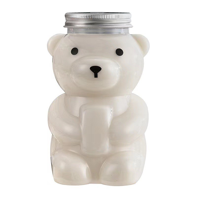 Shipping Cost Pet Base Material Creative Bear Shape Plastic Bubble Bottle with Aluminum Caps