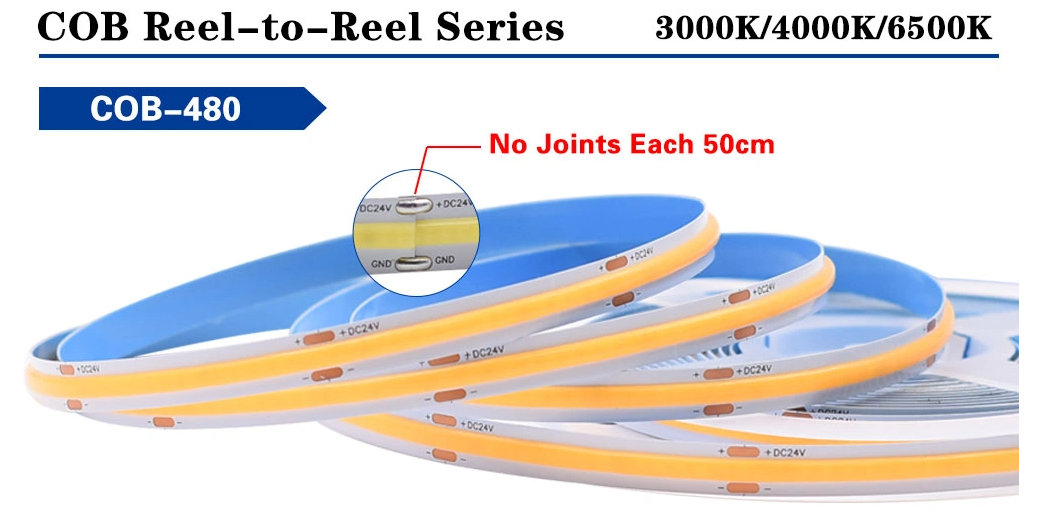 DC24V 480leds Reel To Reel COB Стрелковые огни Белый цвет с 3-летней гарантией CRI 90+ CE/ROHS