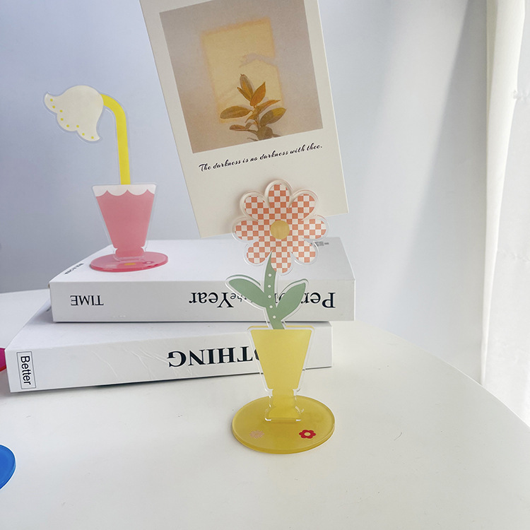 Acrylic Ins Note Clip Desktop Photo Message Lovely Flower Holding Card Small Display Card Photo Clip