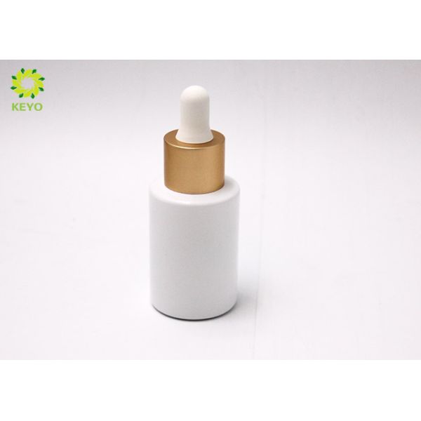 Cylinder White Glass Essential Oil Packaging Bottles With Matte Gold Dropper Cap 30ml