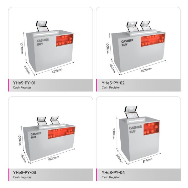 Retail Store Gray Wooden Cashier Desk Skincare Shop Checkout Counter With Lightbox For Cosmetic Shop Design