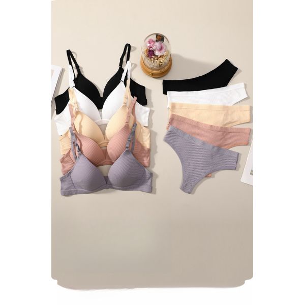 Wholesale 2024 Women Pure Cotton Thong Panties With Bra Set Hot Selling Women Bra With Panty Set Cotton